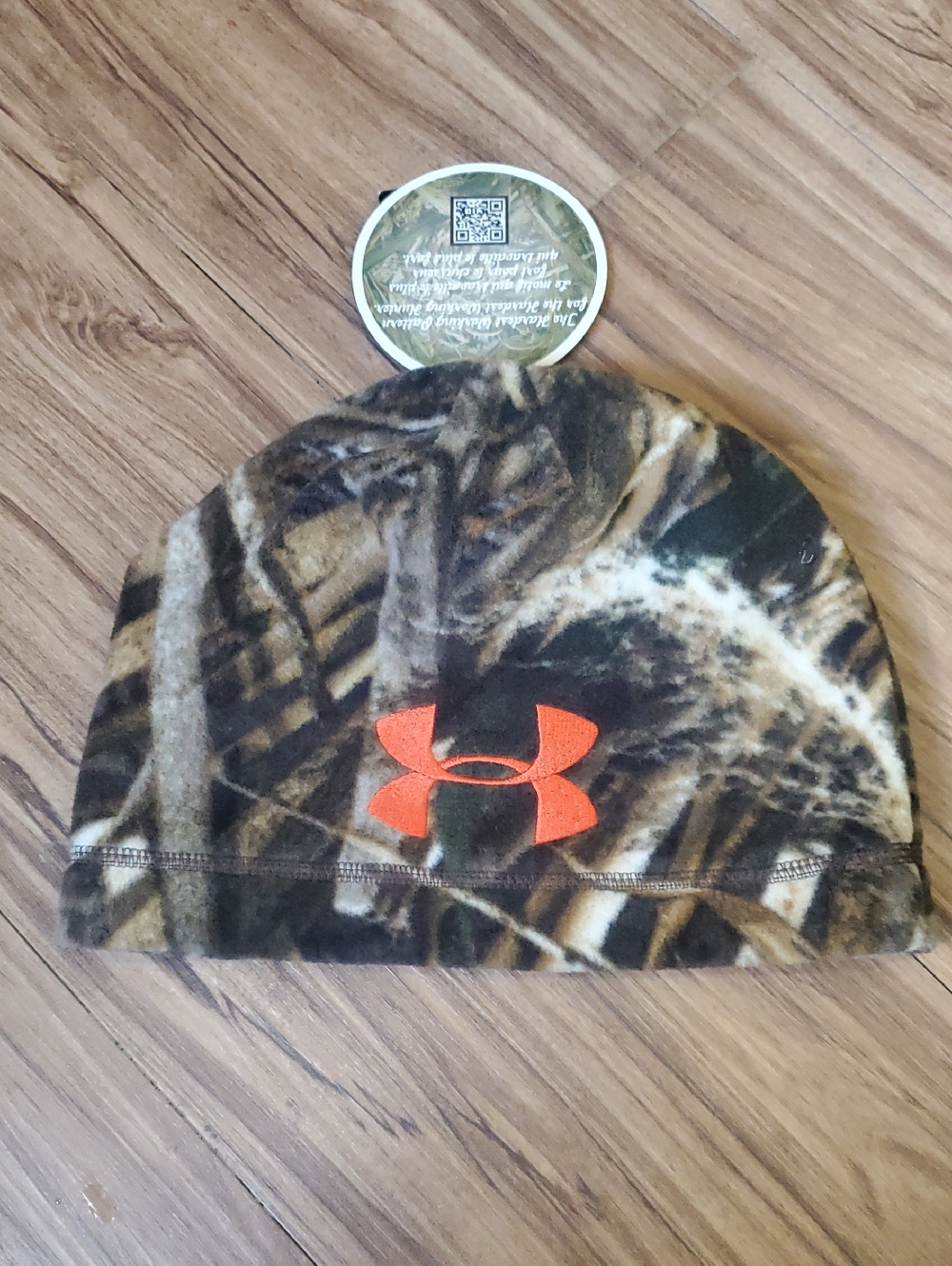Under Armour Camo Beanie with Bright Orange Logo